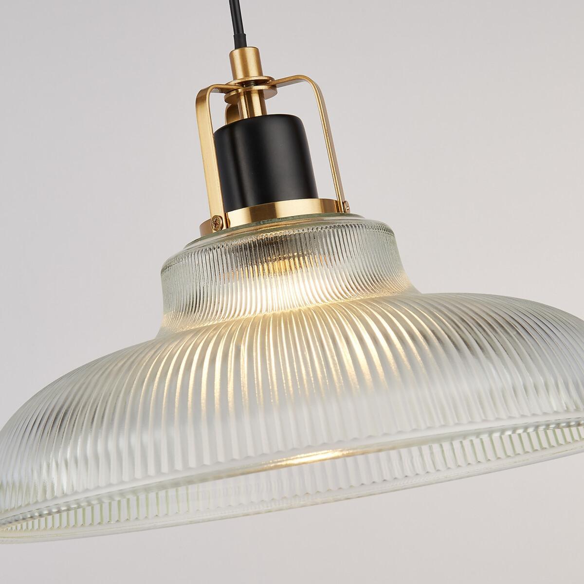 31cm Ribbed Glass with Black and Brass Pendant Ceiling Light – image 1