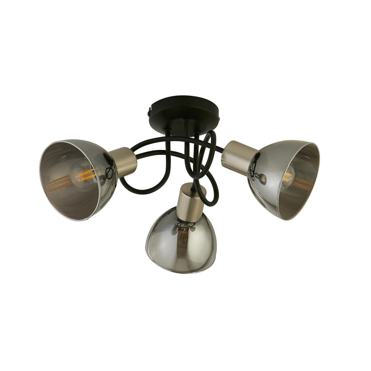 3 Light Smoked Glass and Satin Nickel Pendant Ceiling Light – image 2