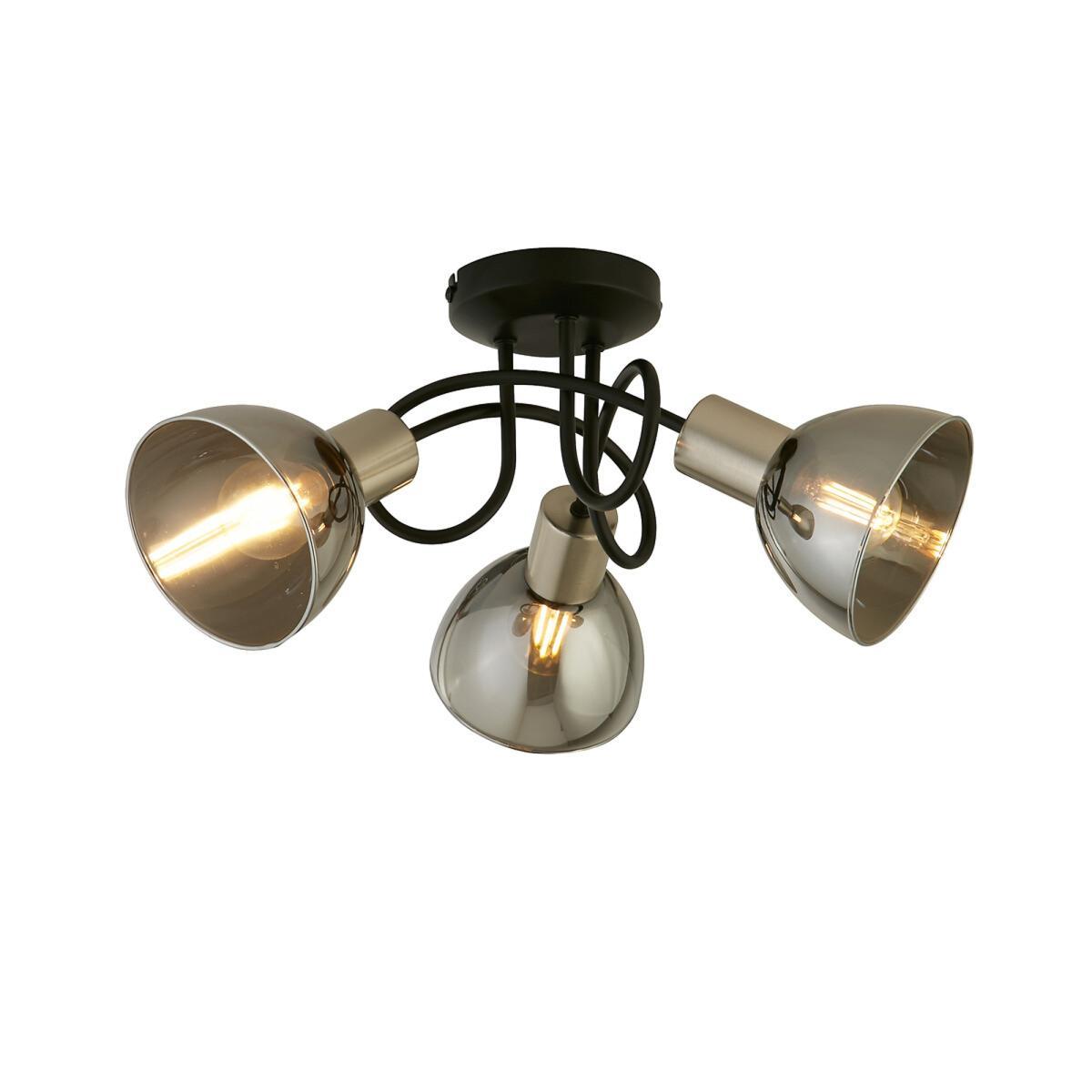 3 Light Smoked Glass and Satin Nickel Pendant Ceiling Light – image 3