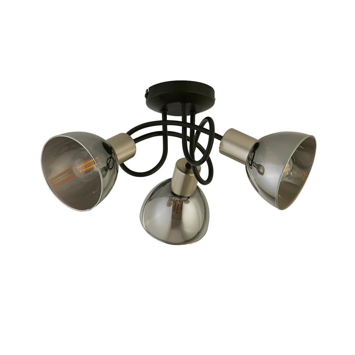 3 Light Smoked Glass and Satin Nickel Pendant Ceiling Light – image 4