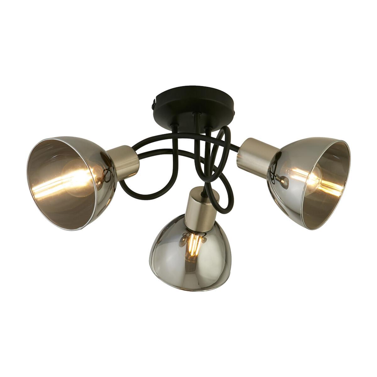 3 Light Smoked Glass and Satin Nickel Pendant Ceiling Light – image 1