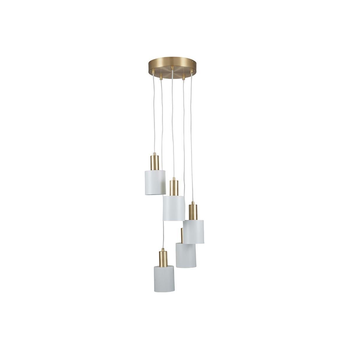 White and Gold Contrast 5 Cluster Drop Pendant Ceiling Light