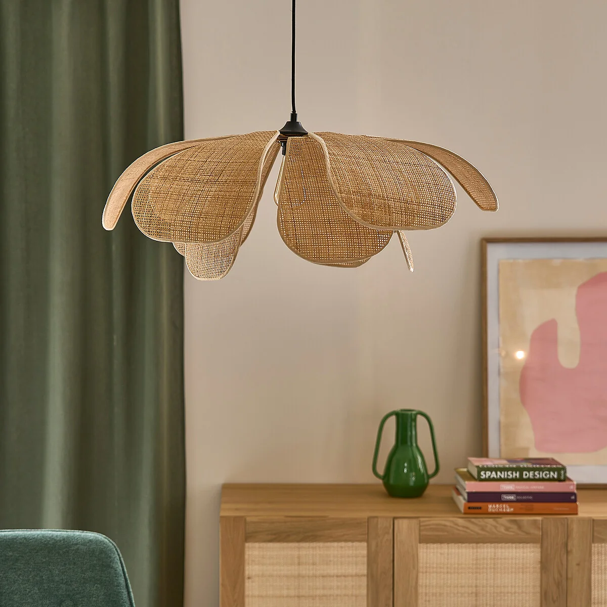 Lola 80cm Diameter Rattan Petal Ceiling Light – image 2