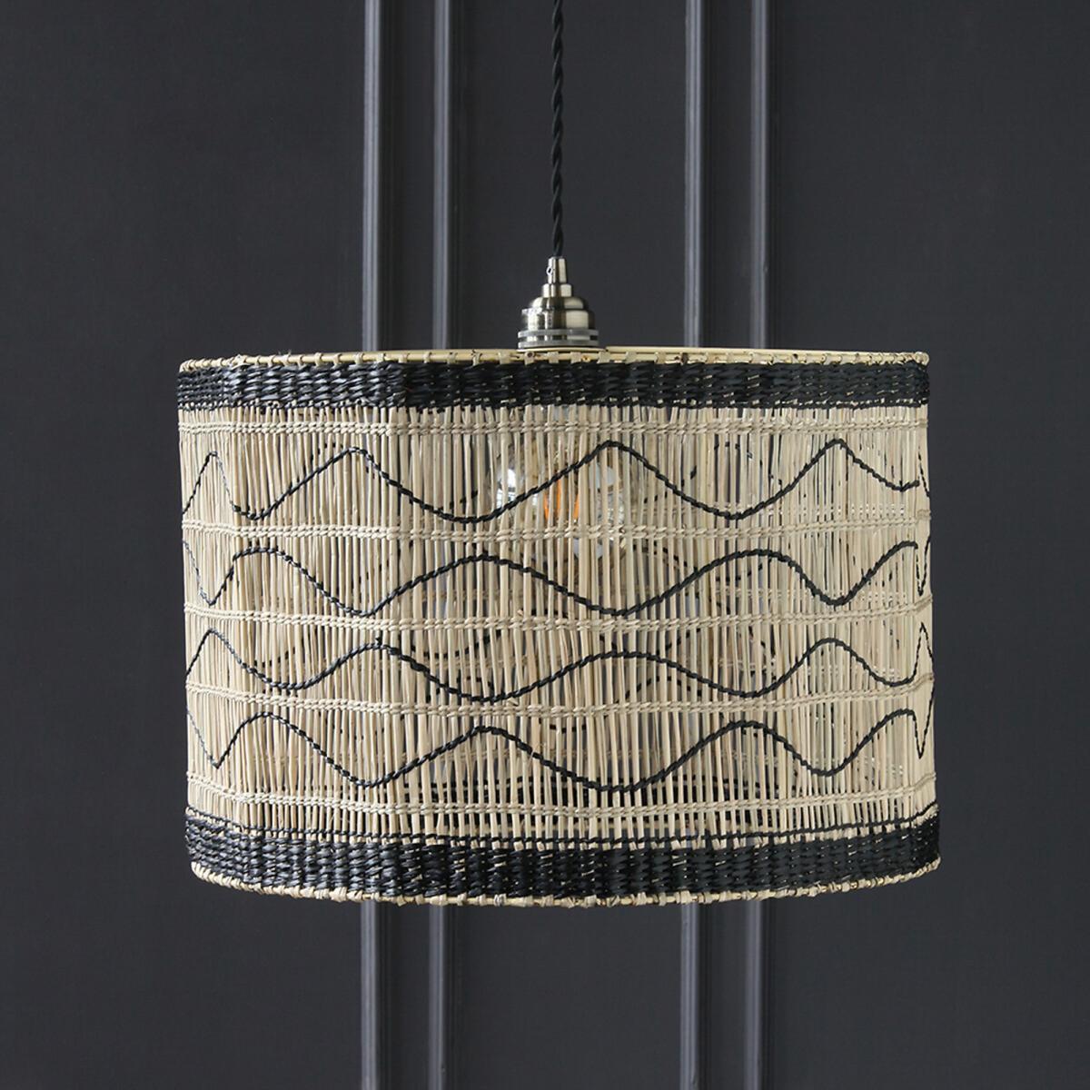Natural with Black Woden Wave Hexagonal Seagrass Pendant Ceiling Shade (H30cm) – image 2