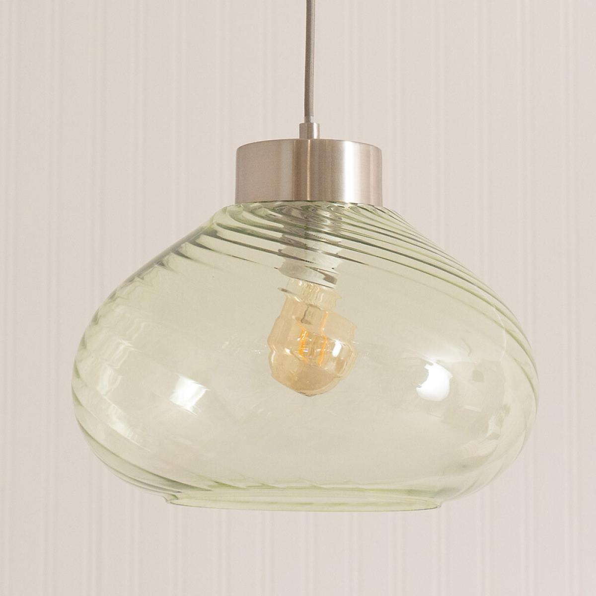 Brushed Metal Ceiling Pendant Light with Spiral Glass Shade – image 3