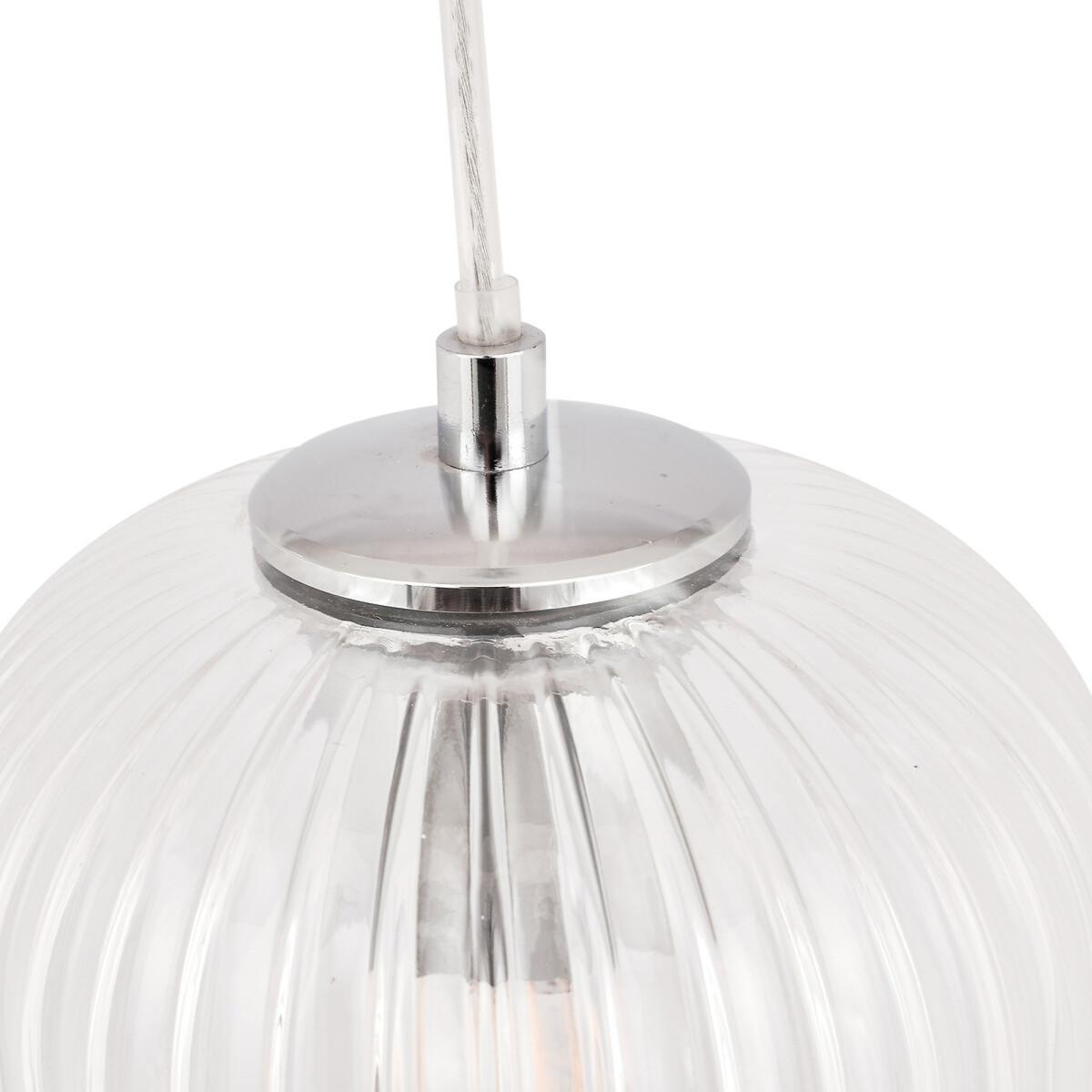Clear Ribbed Glass and Silver Metal Detail Pendant Light – image 3
