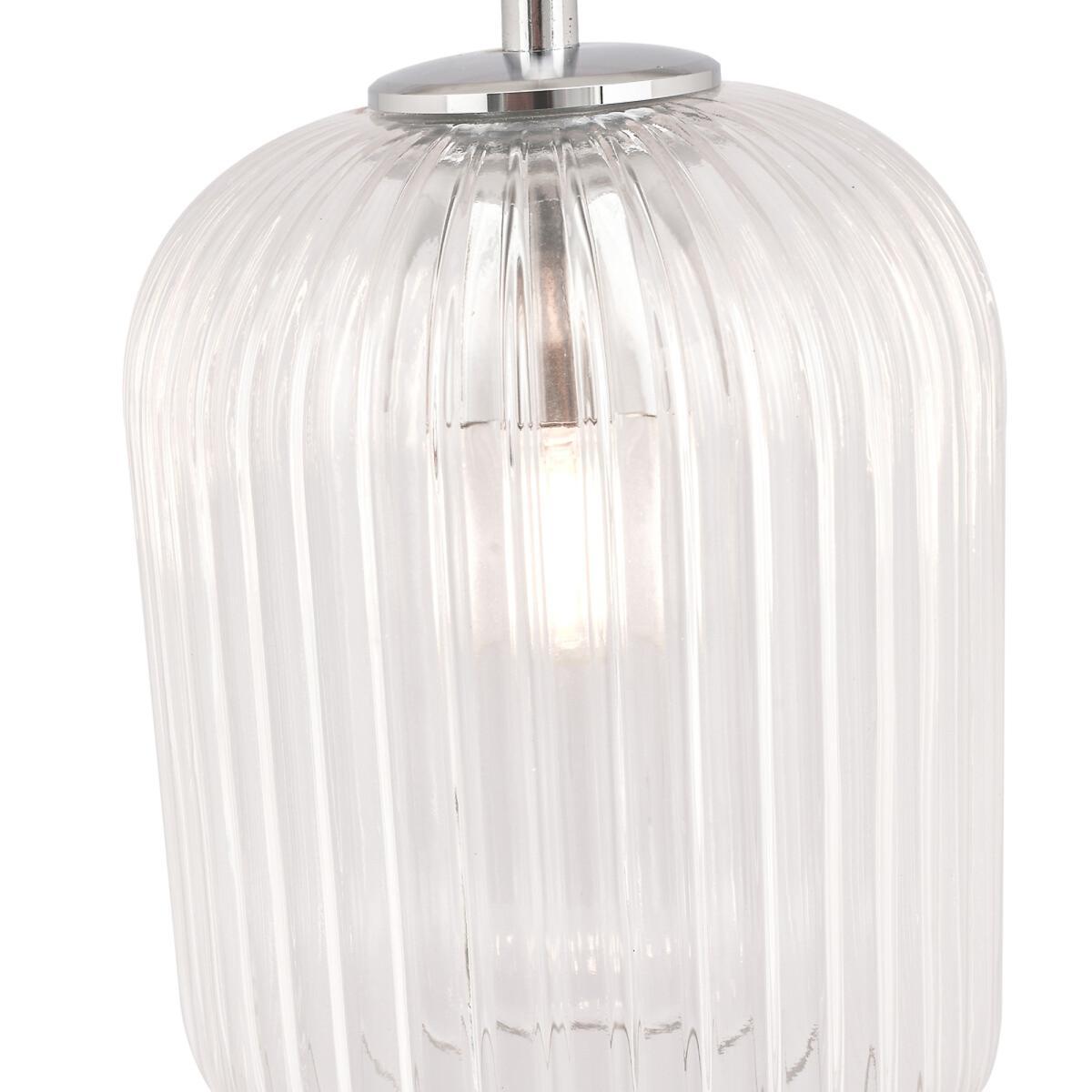 Clear Ribbed Glass and Silver Metal Detail Pendant Light – image 4