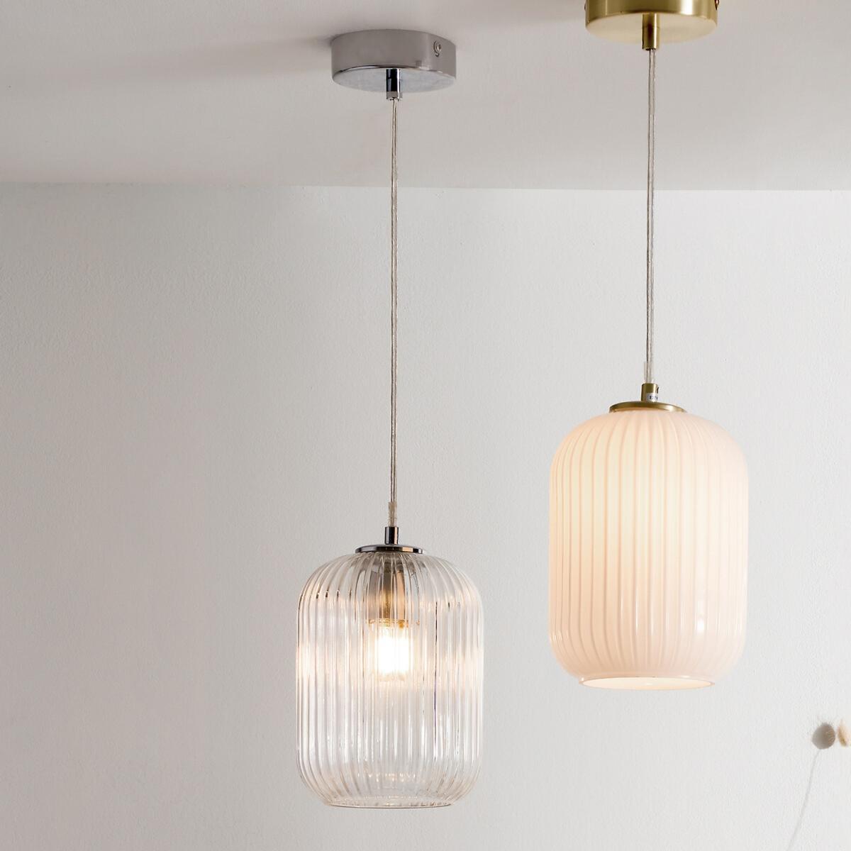 Clear Ribbed Glass and Silver Metal Detail Pendant Light – image 6