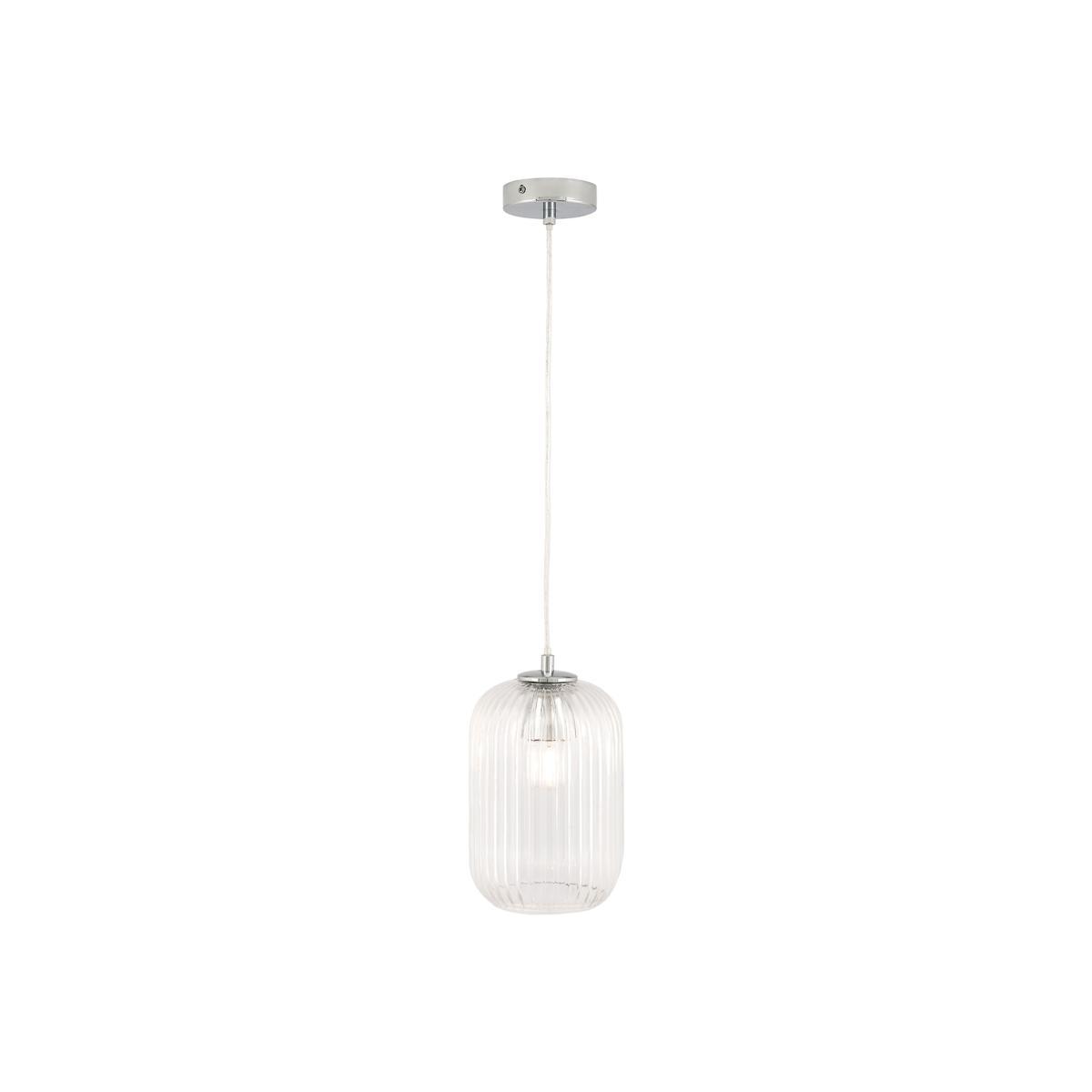 Clear Ribbed Glass and Silver Metal Detail Pendant Light – image 1
