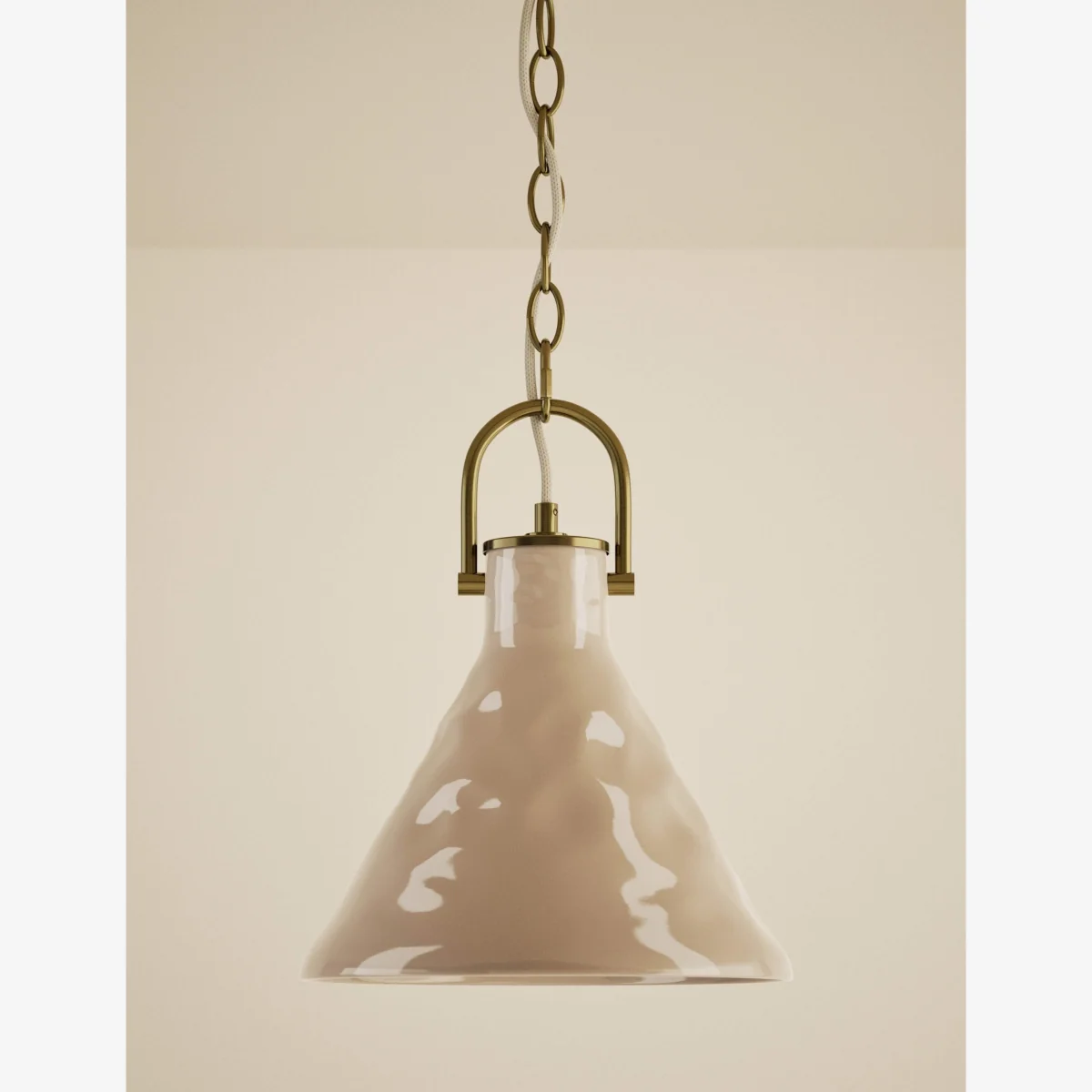 M&S Ceramic Mottled Cone Pendant Light Biscuit – image 1