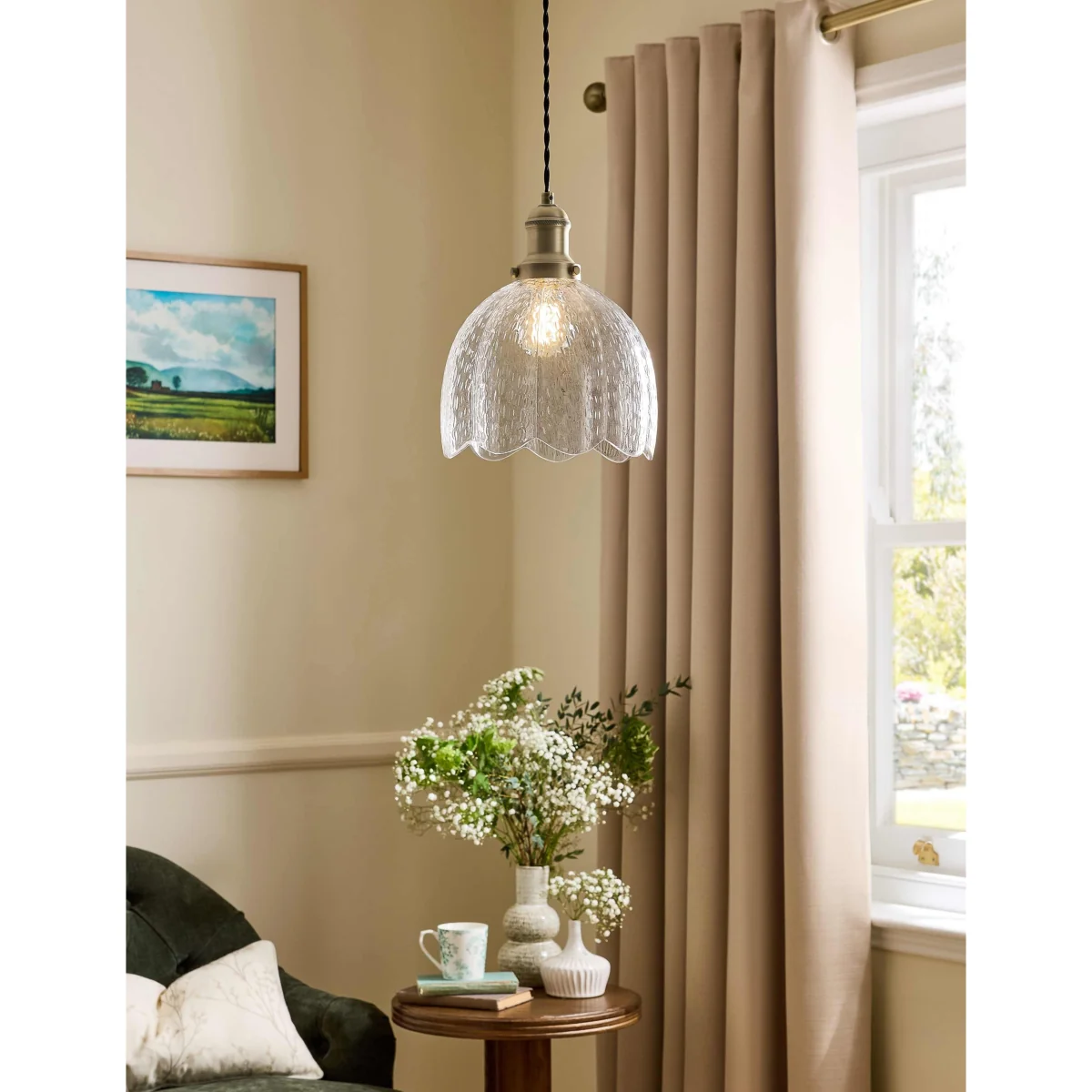 Laura Ashley Vintage Glass & Metal Pendant Light Antique Brass – image 4