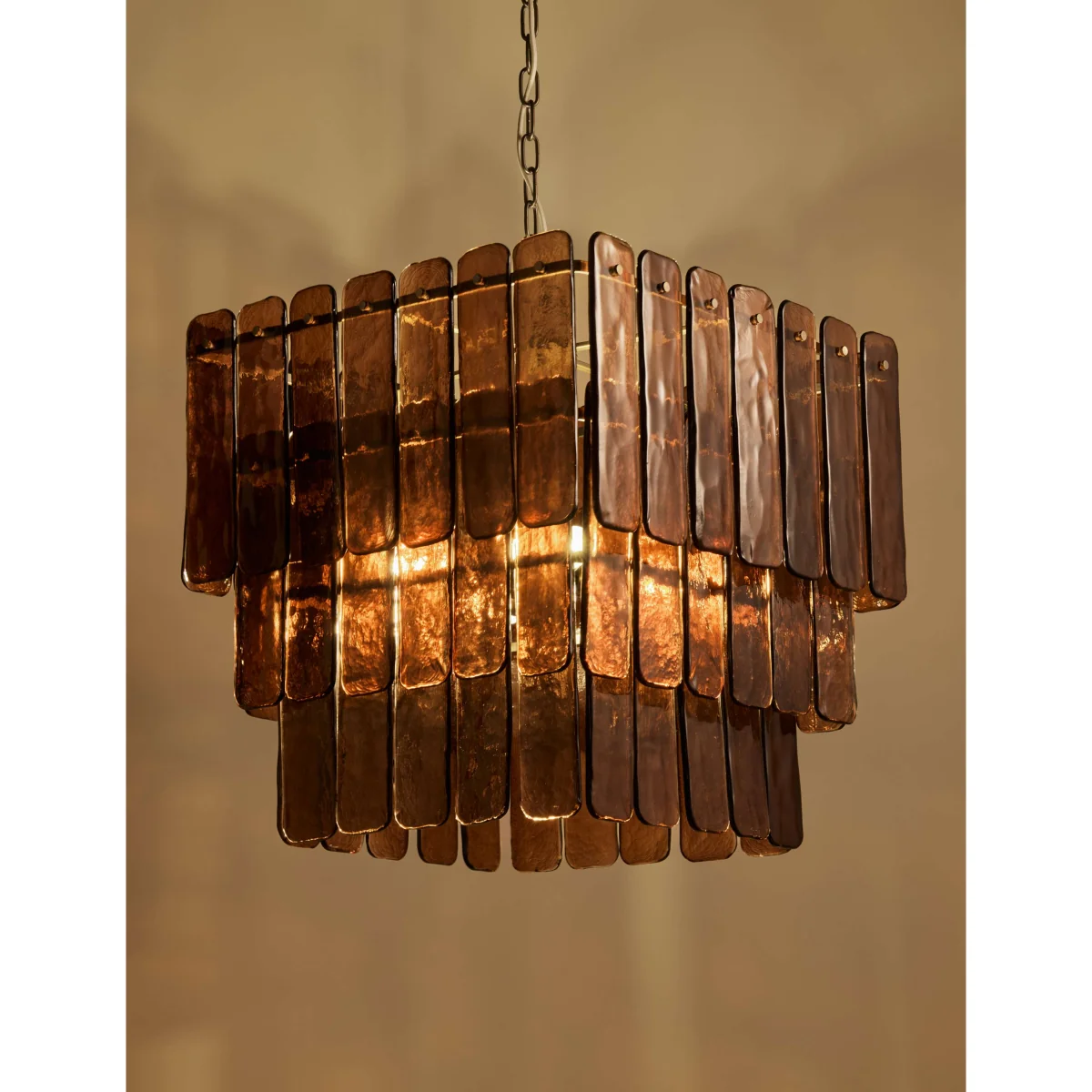 M&S Glass 3 Tier Square Pendant Light Brown – image 3