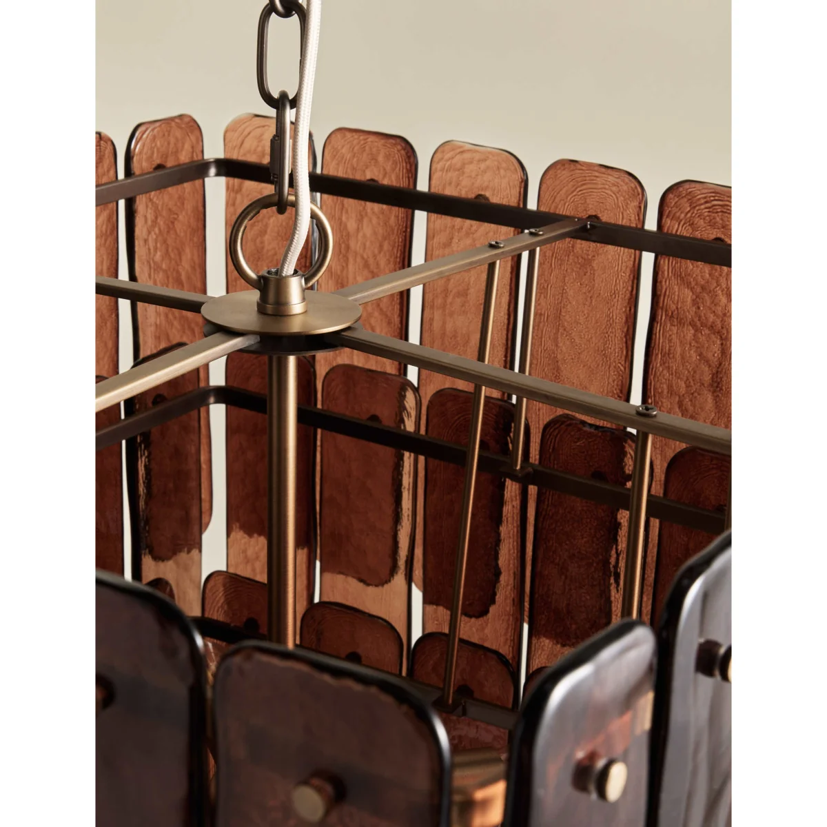 M&S Glass 3 Tier Square Pendant Light Brown – image 4