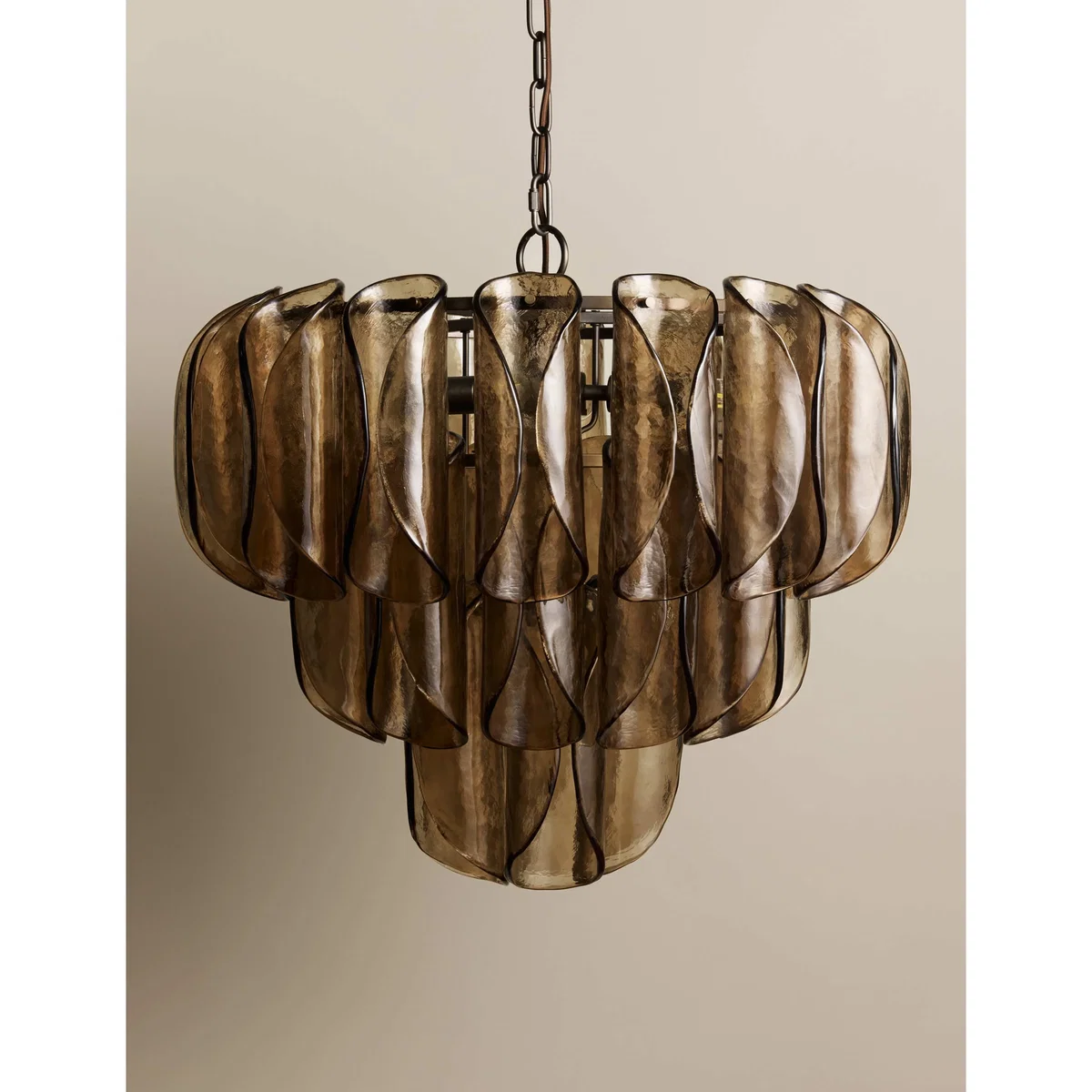 M&S 3-Tier Curved Glass Pendant Light Brown – image 2