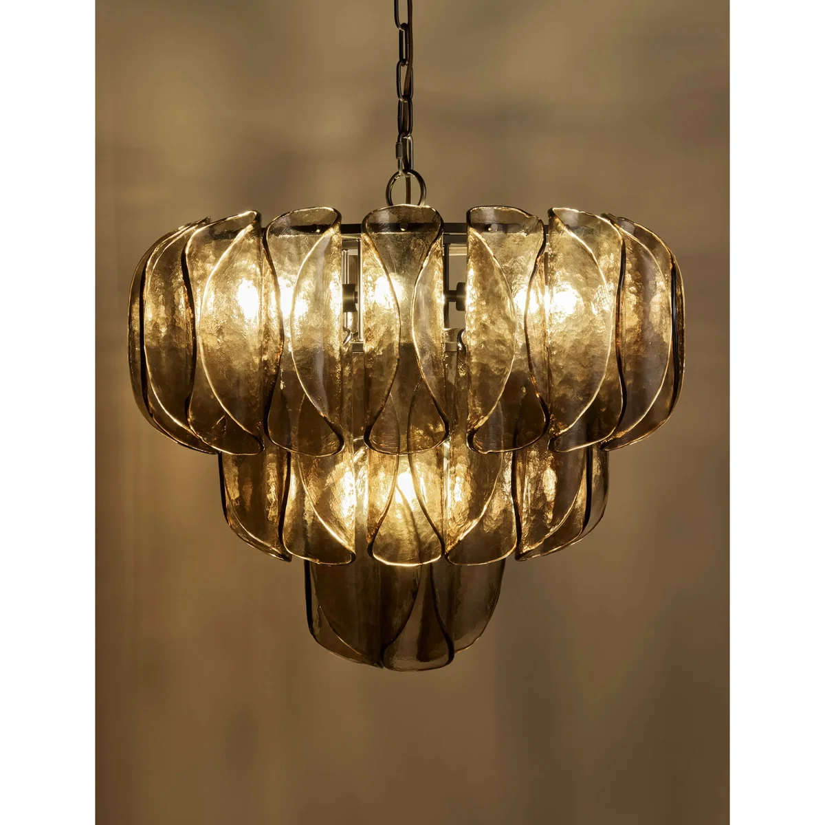 M&S 3-Tier Curved Glass Pendant Light Brown – image 3