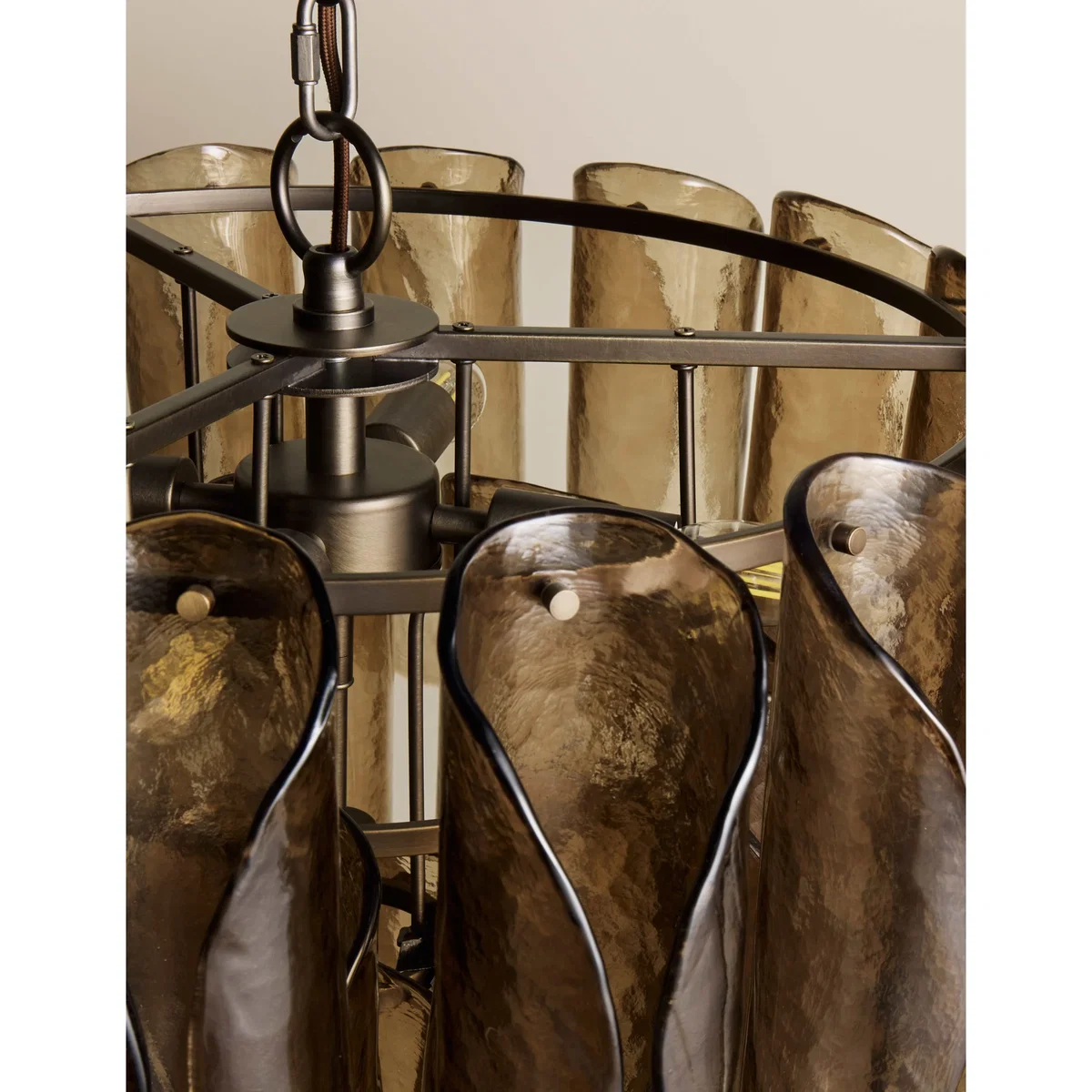 M&S 3-Tier Curved Glass Pendant Light Brown – image 4