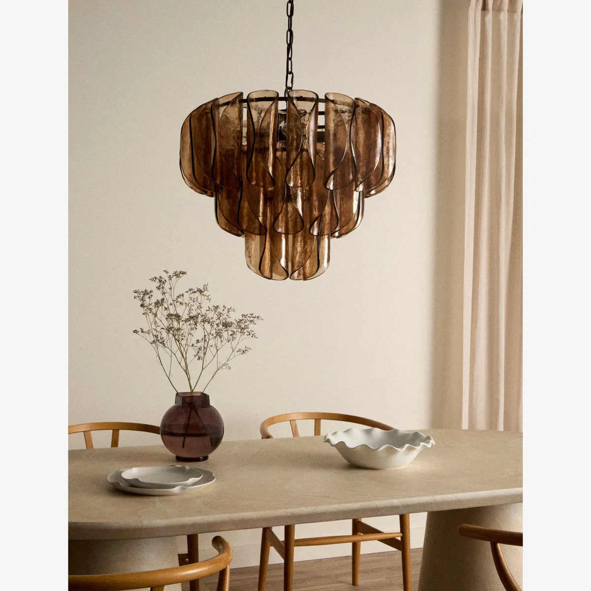 M&S 3-Tier Curved Glass Pendant Light Brown – image 1