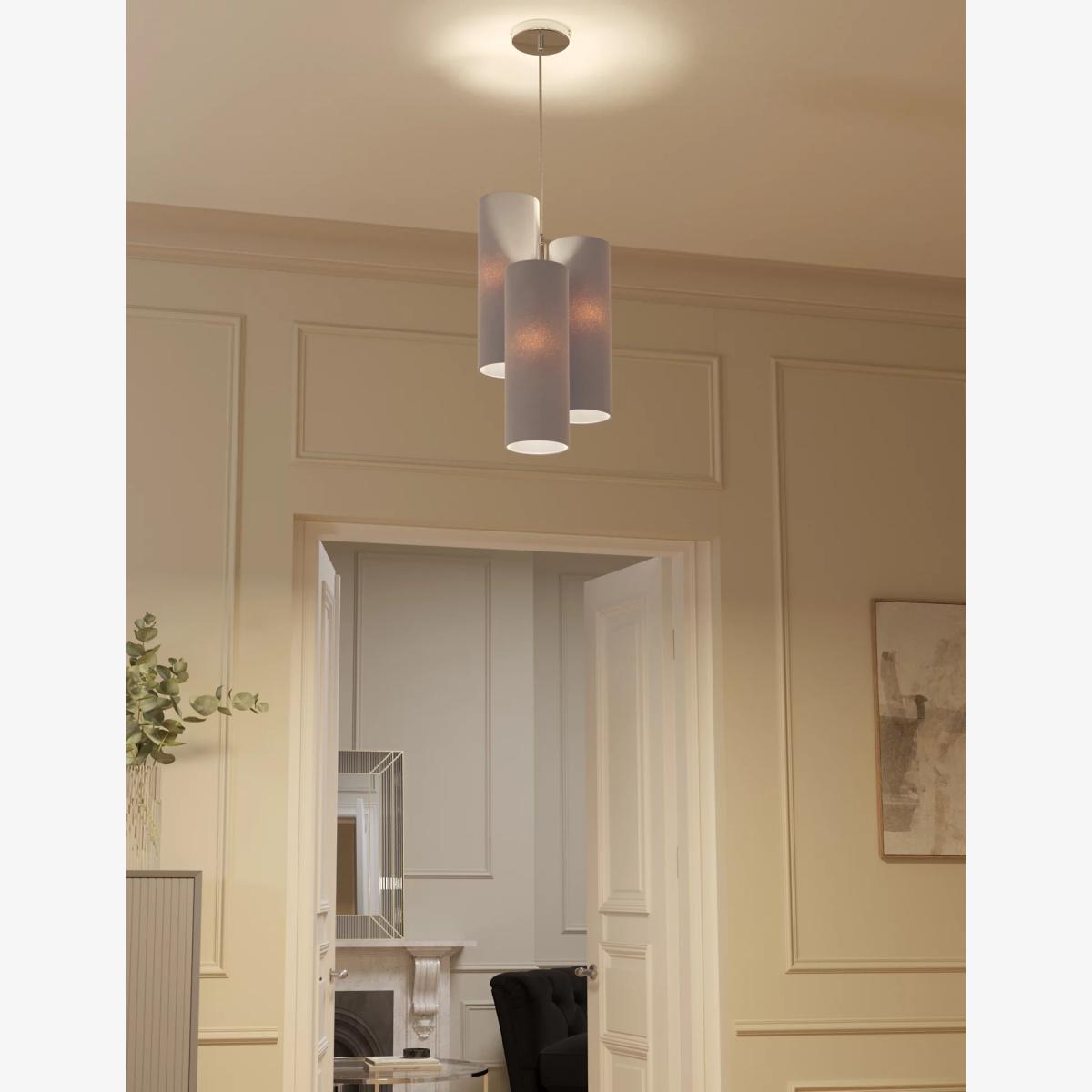 M&S 3 Shade Velvet Ceiling Light - Grey, Grey – image 1