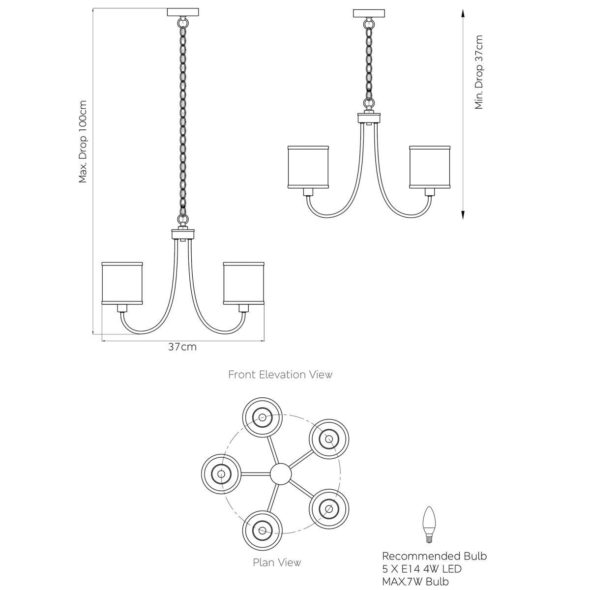 M&S Elizabeth 5 Light Pendant Light - Silver, Silver – image 7