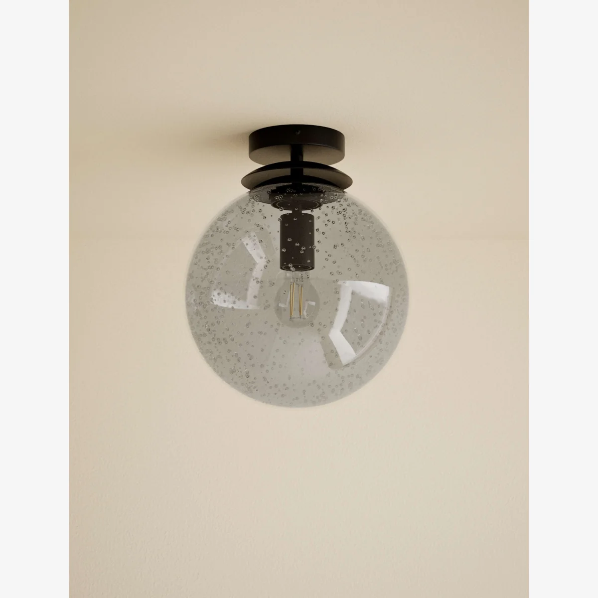 M&S Bubble Glass Globe Flush Ceiling Light Black – image 1