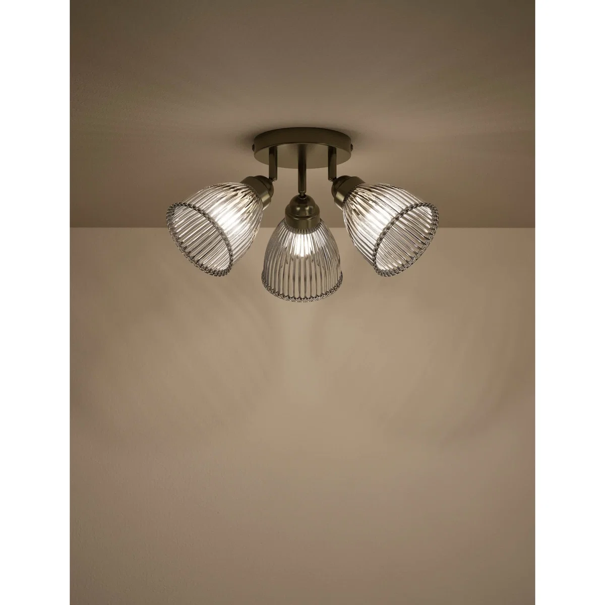 M&S Florence 3 Light Ribbed Flush Ceiling Light Antique Brass – image 2