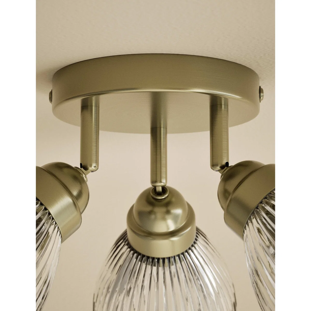 M&S Florence 3 Light Ribbed Flush Ceiling Light Antique Brass – image 4