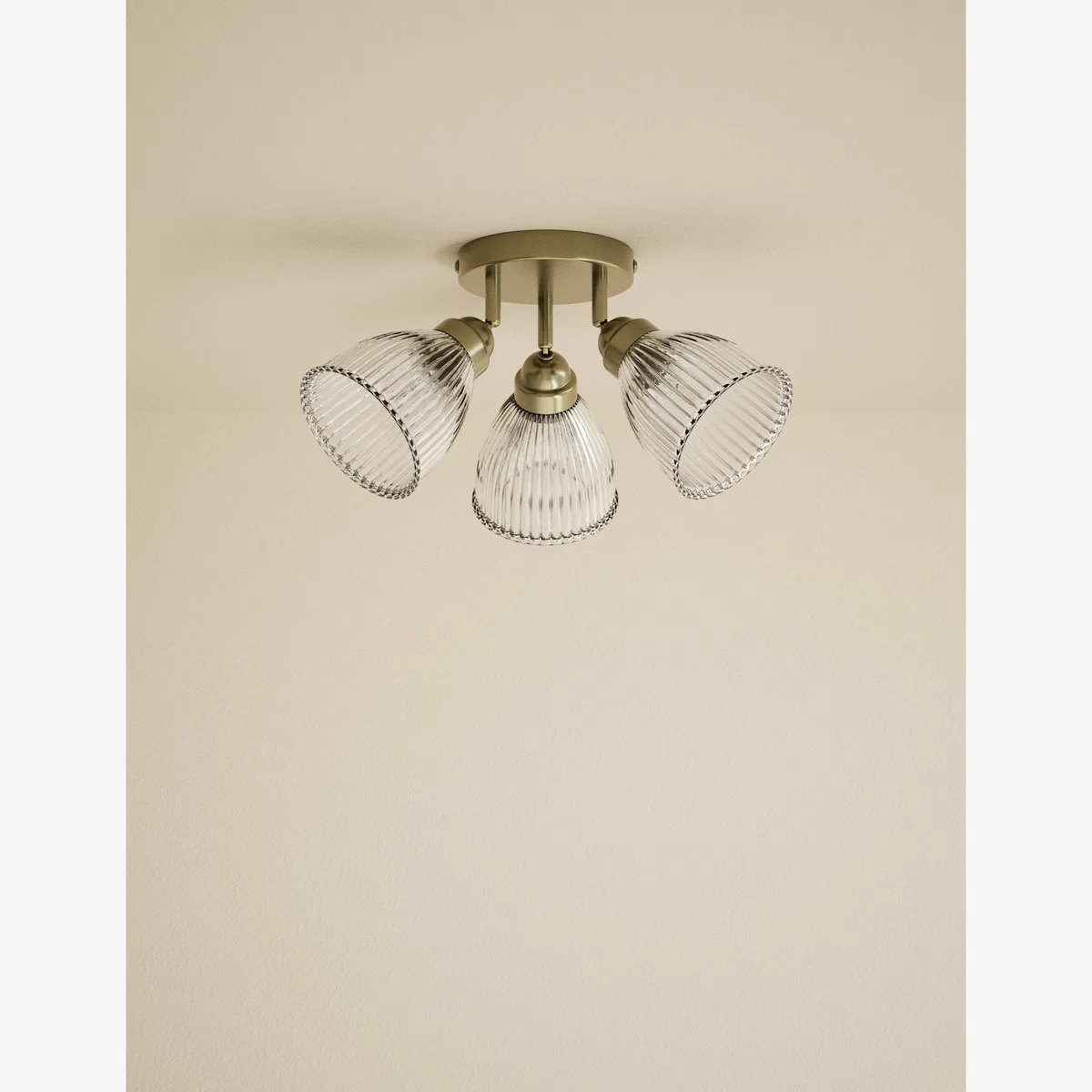 M&S Florence 3 Light Ribbed Flush Ceiling Light Antique Brass – image 1