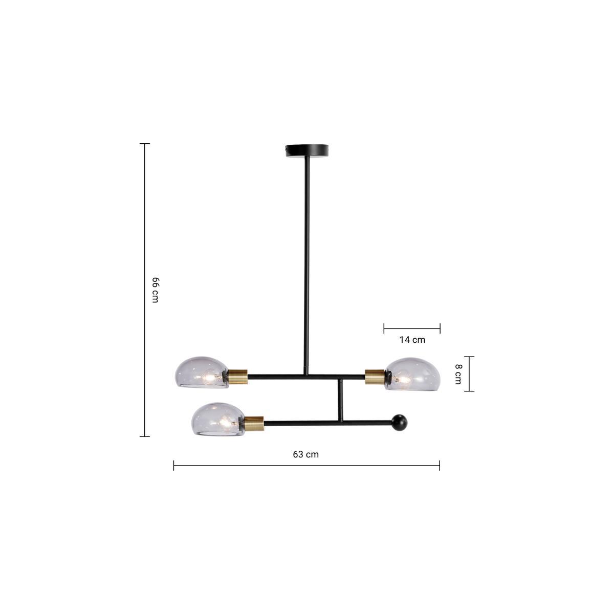 Tangle Chandelier Pendant 3 Lights, Matt Black, Smoke Grey and Antique Brass – image 8