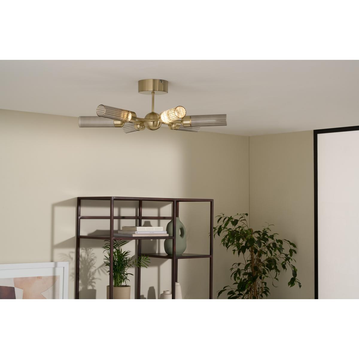 Verona LED Flush Ceiling Light, Brushed Brass & Smoked Glass – image 3