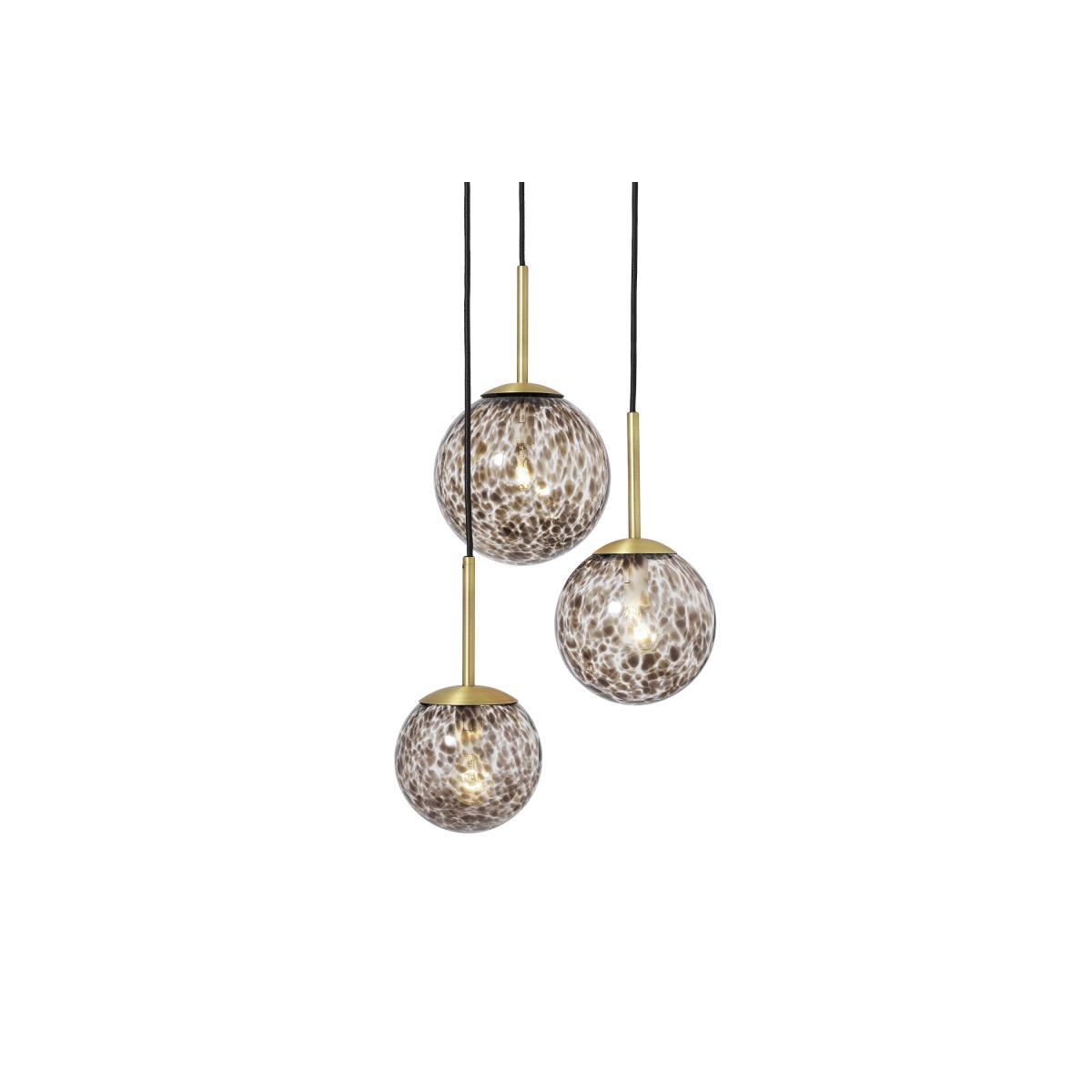 Julia 3 Light Cluster Chandelier Pendant, Tortoiseshell Glass & Brass – image 2