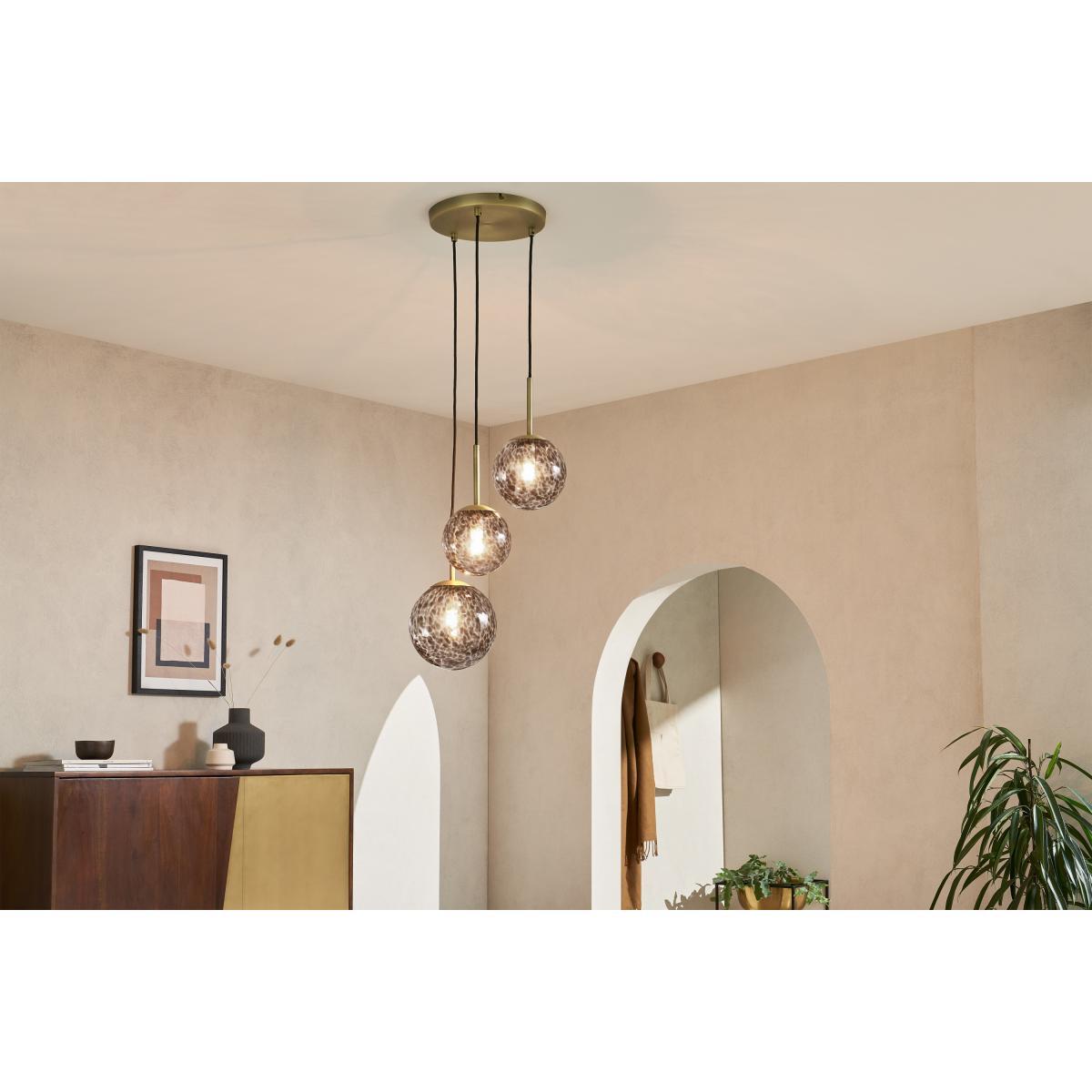 Julia 3 Light Cluster Chandelier Pendant, Tortoiseshell Glass & Brass – image 3