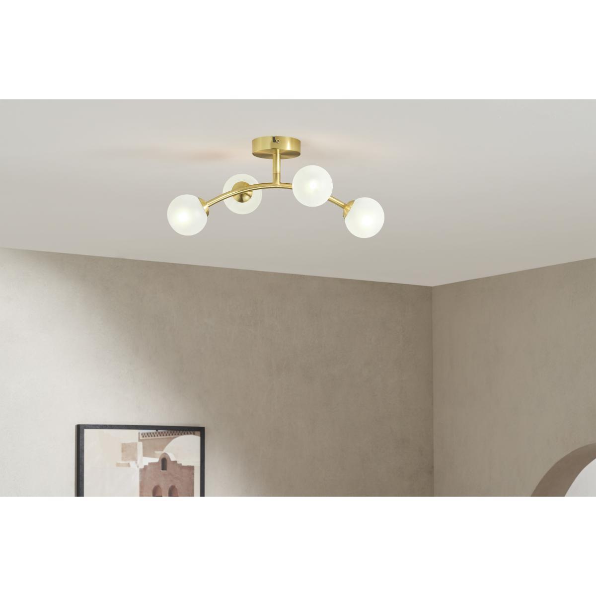 Fabia 4 Light Flush Ceiling Lamp, Brass & Opal – image 4