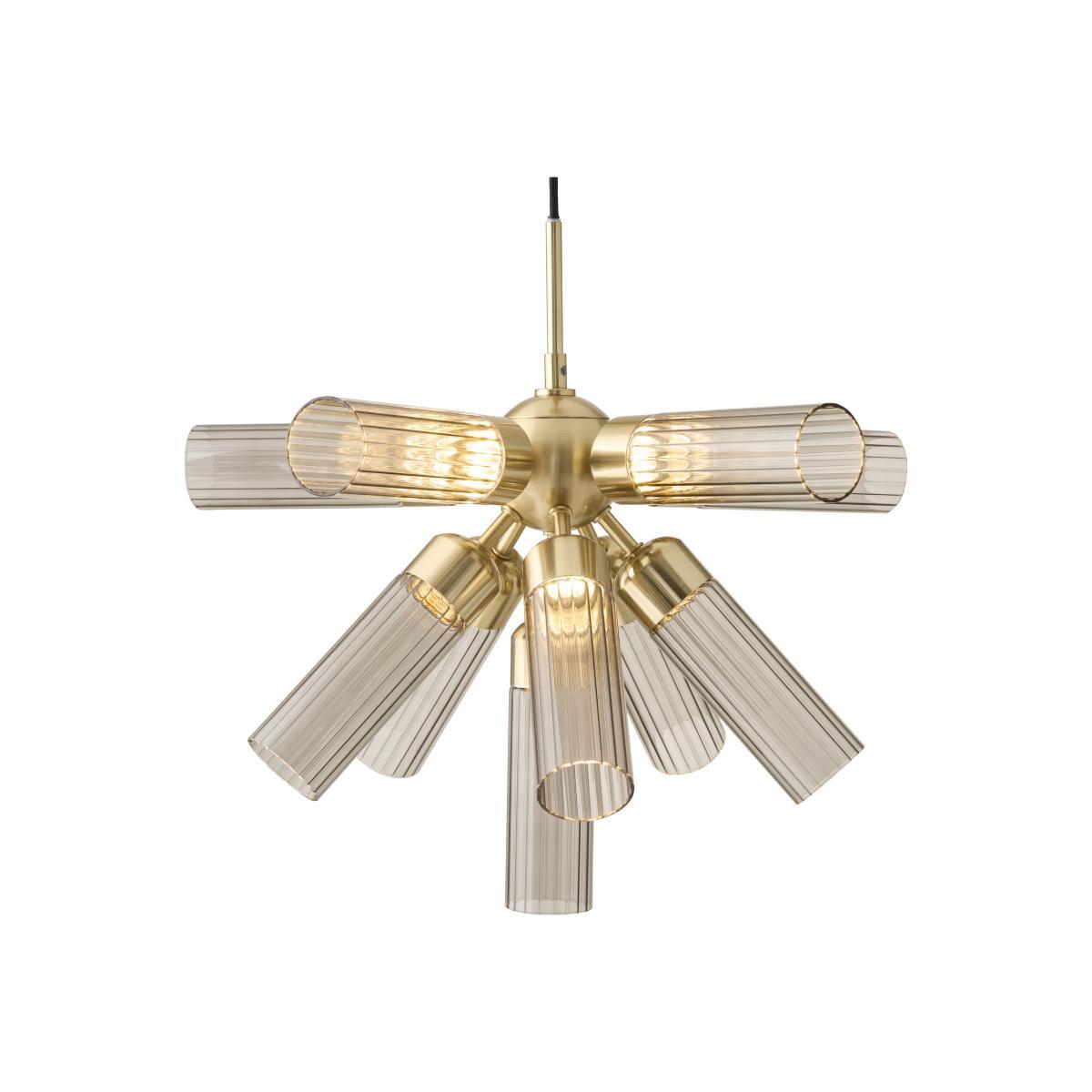 Verona LED Chandelier Ceiling Light, Brushed Brass & Smoked Glass – image 1