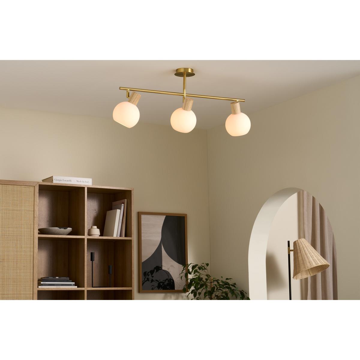 Maybn Flush Ceiling Light, Opal Glass & Wood – image 3