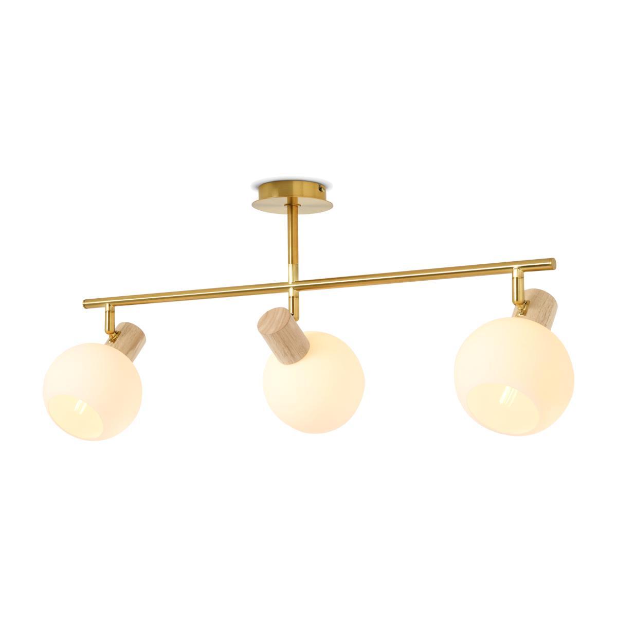 Maybn Flush Ceiling Light, Opal Glass & Wood – image 1