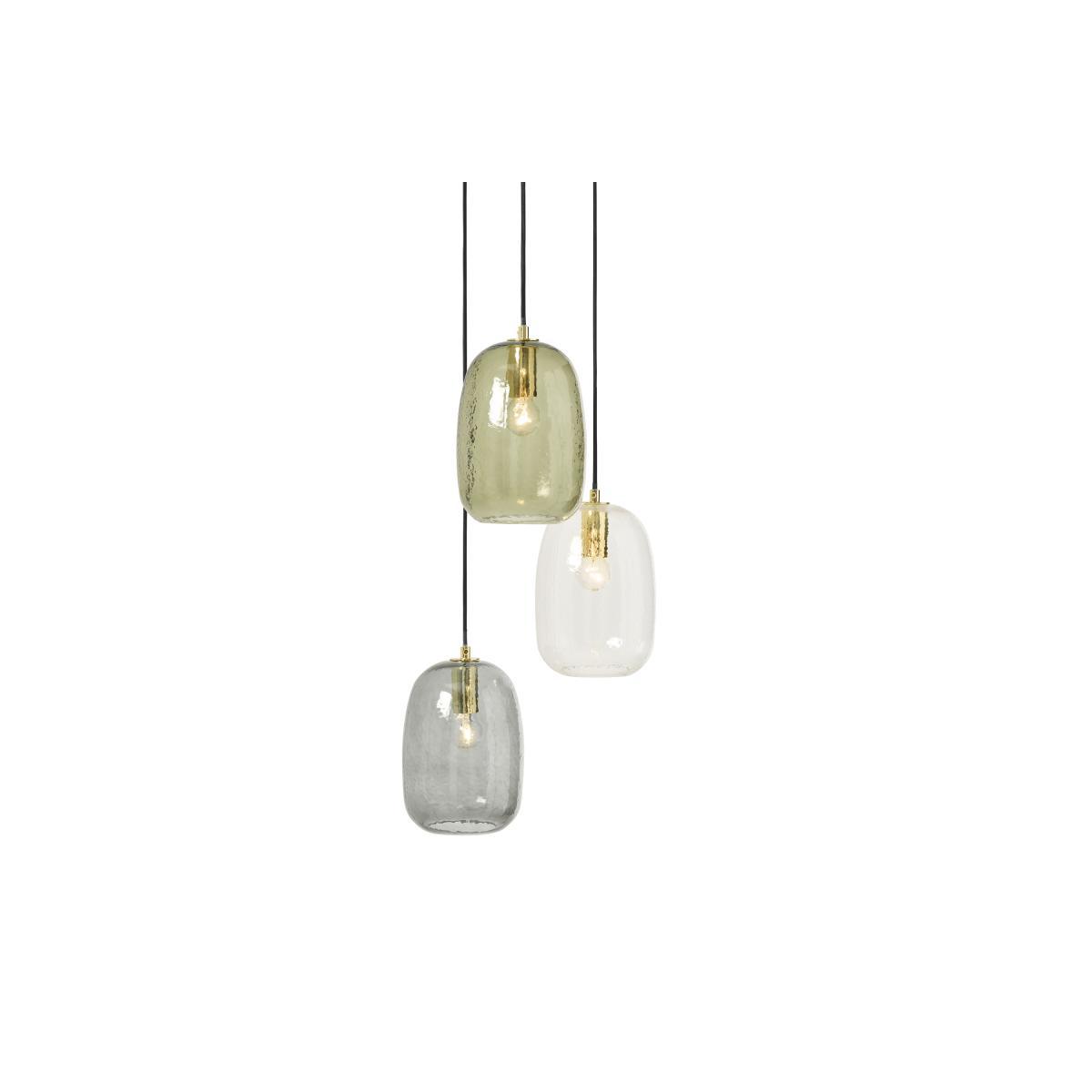 Lykke 3 Light Cluster Chandelier Pendant, Green Multi & Brass – image 2