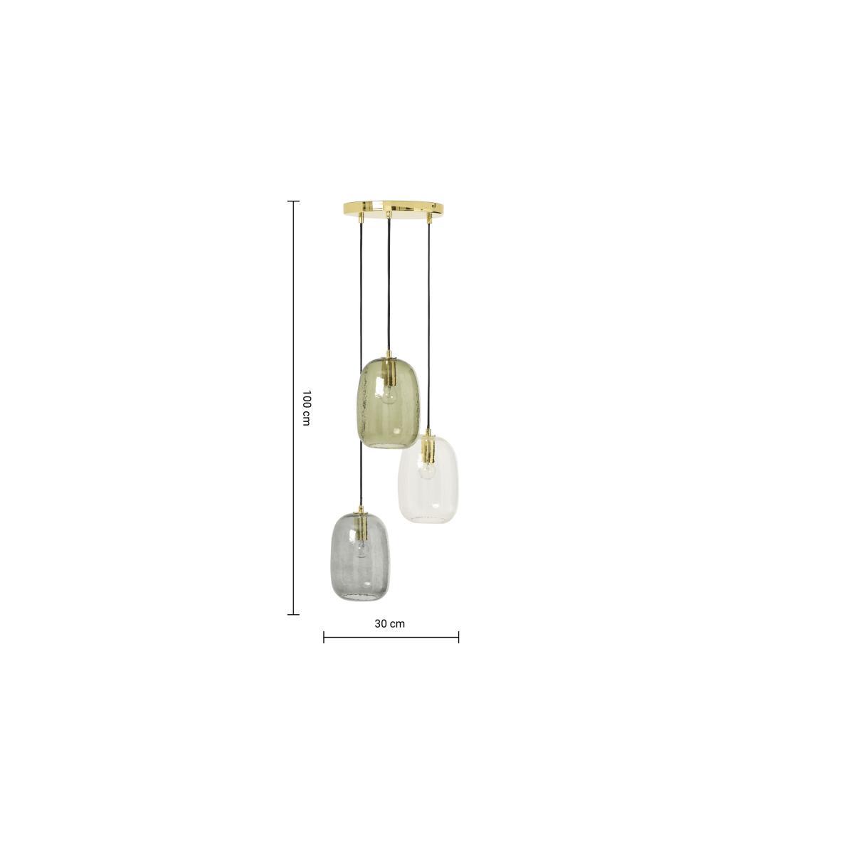 Lykke 3 Light Cluster Chandelier Pendant, Green Multi & Brass – image 9