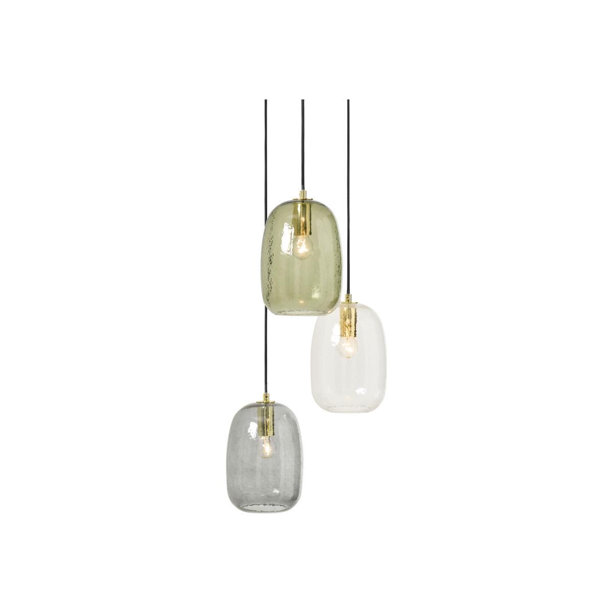 Lykke 3 Light Cluster Chandelier Pendant, Green Multi & Brass – image 1
