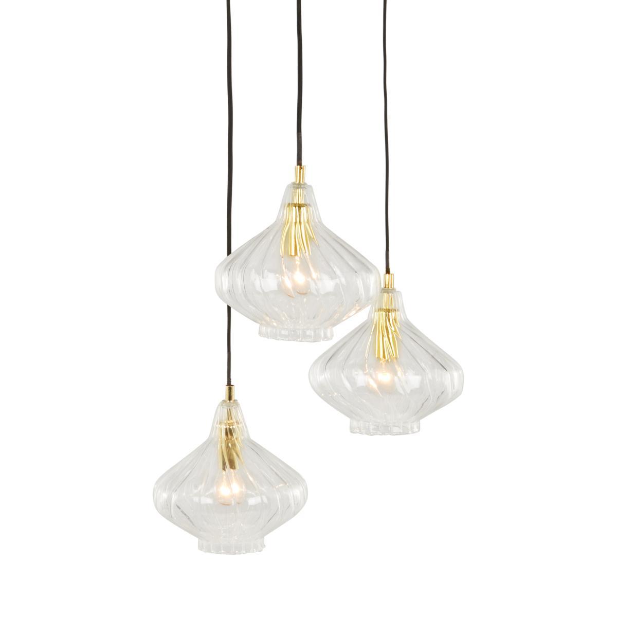 Kaleido Cluster Pendant Light, Clear Glass and Brass – image 2