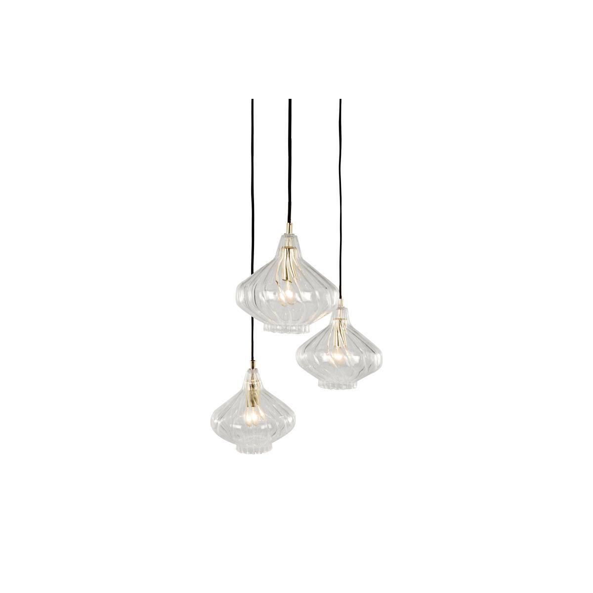Kaleido Cluster Pendant Light, Clear Glass and Brass – image 3