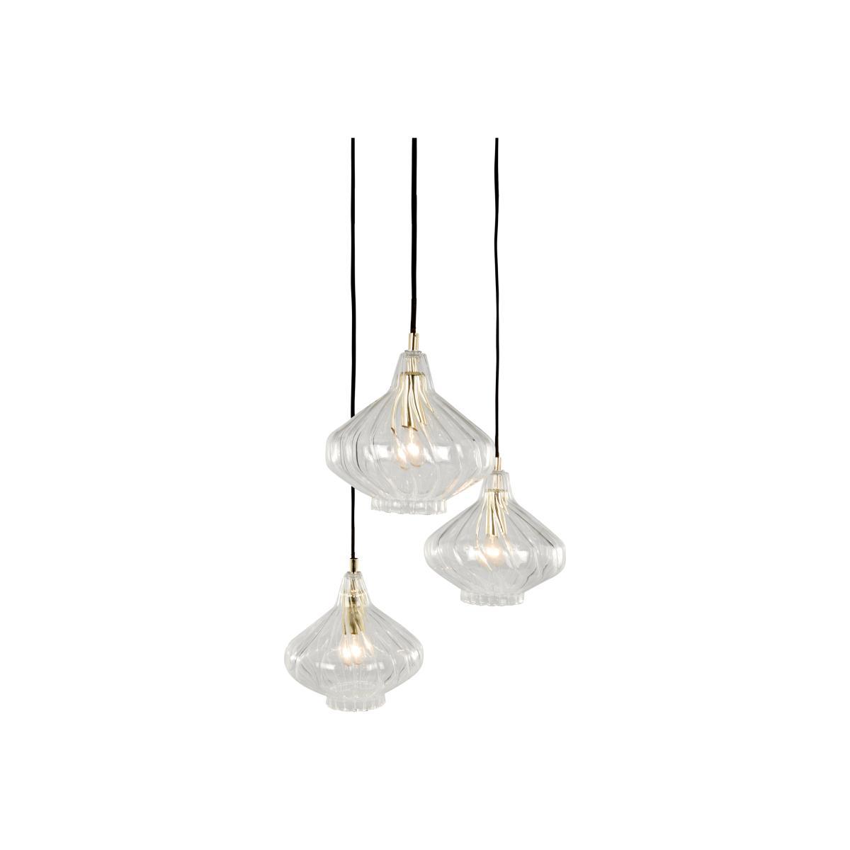 Kaleido Cluster Pendant Light, Clear Glass and Brass – image 1