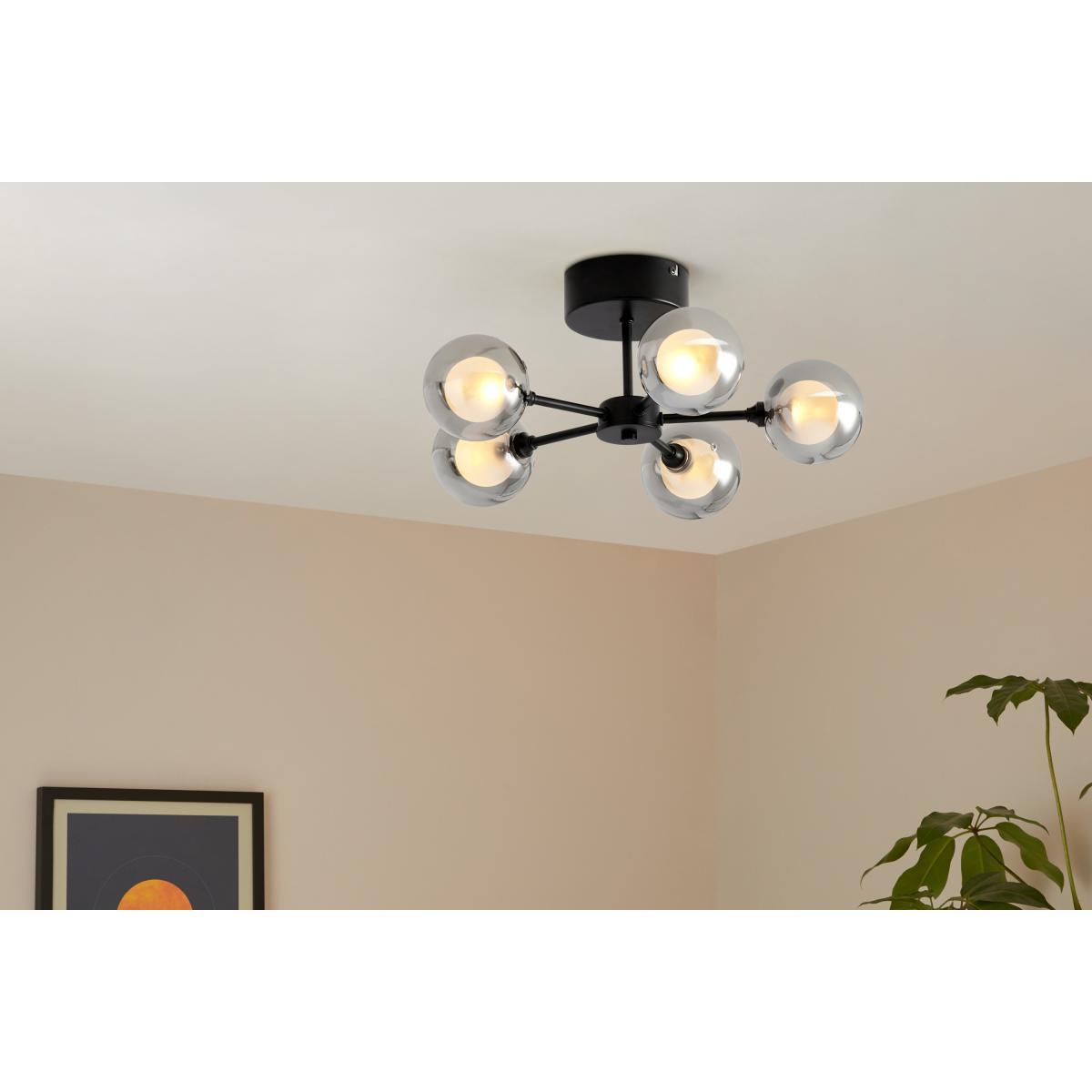 Masako LED 5 Light Flush Ceiling Lamp, Smoked & Opal Glass – image 3