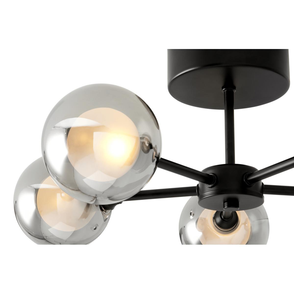 Masako LED 5 Light Flush Ceiling Lamp, Smoked & Opal Glass – image 4
