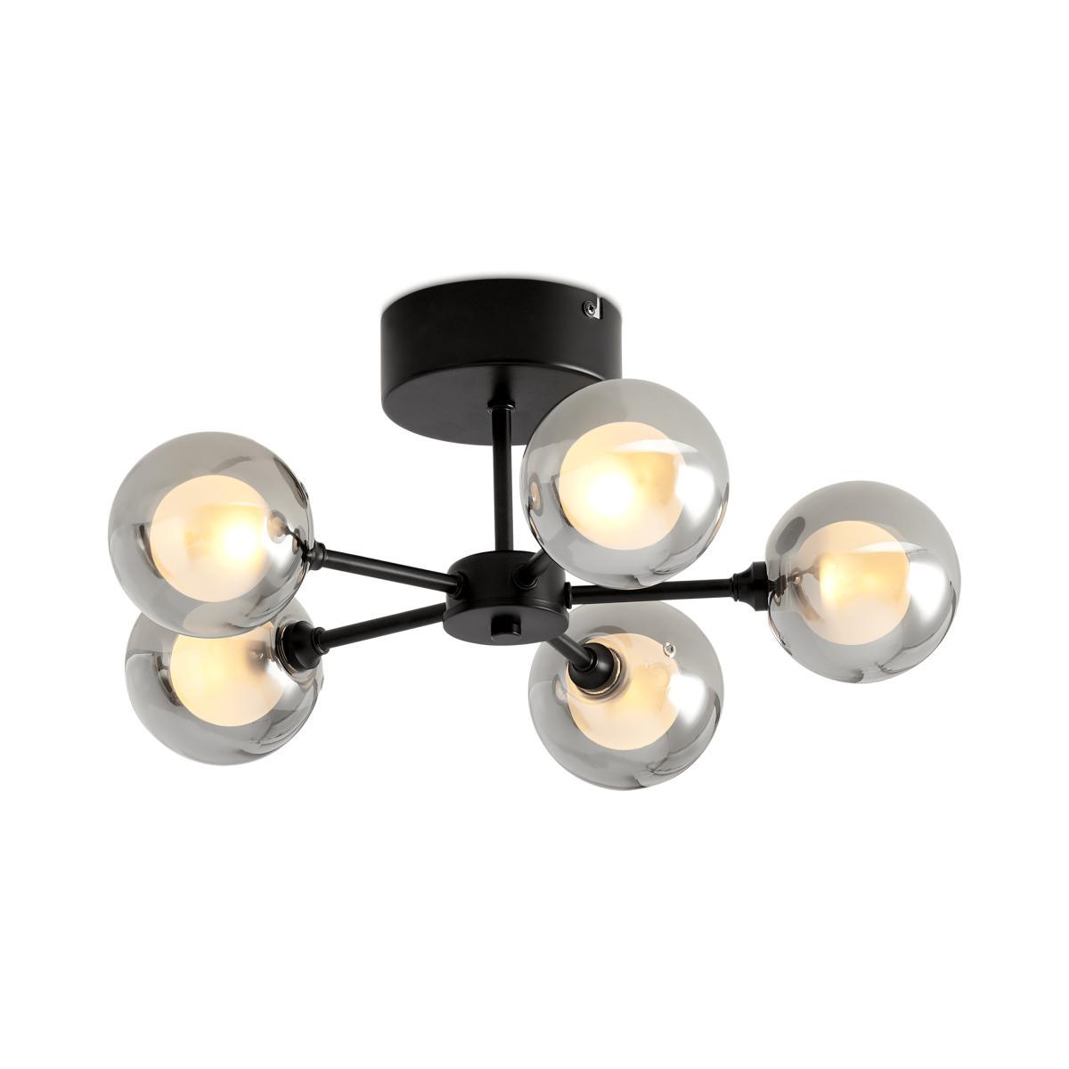 Masako LED 5 Light Flush Ceiling Lamp, Smoked & Opal Glass – image 5