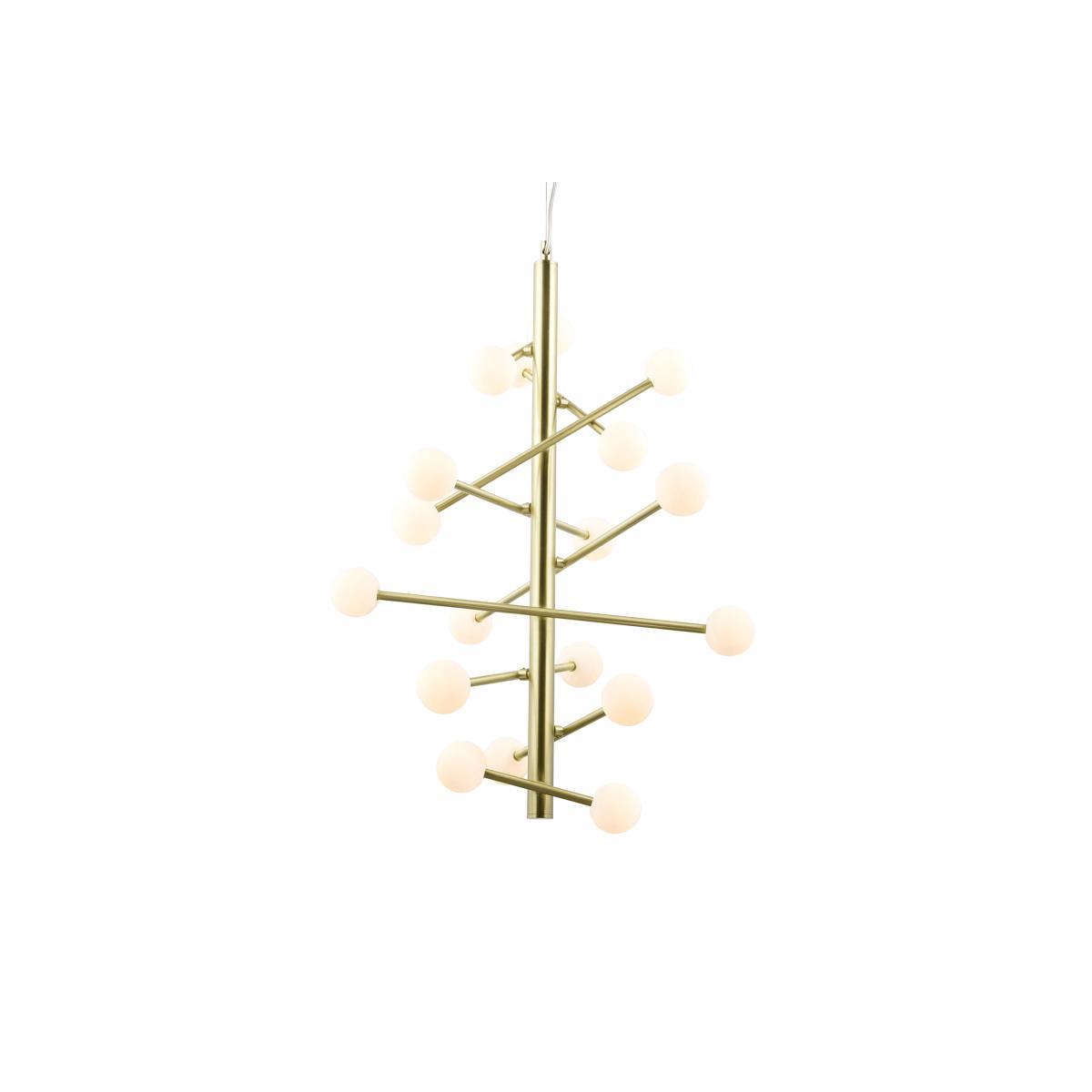 Pyrite 18 Light Pendant Chandelier, Brass & Opal Glass – image 2