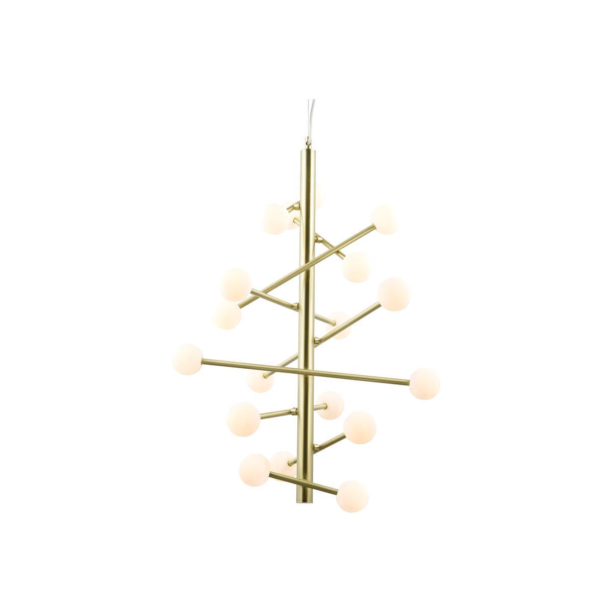 Pyrite 18 Light Pendant Chandelier, Brass & Opal Glass – image 1