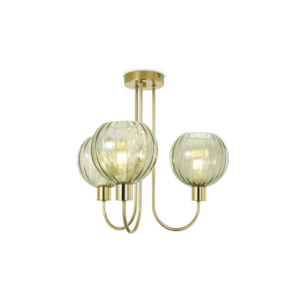 Tilbury Flush Ceiling Light, Green Glass & Brass – image 2