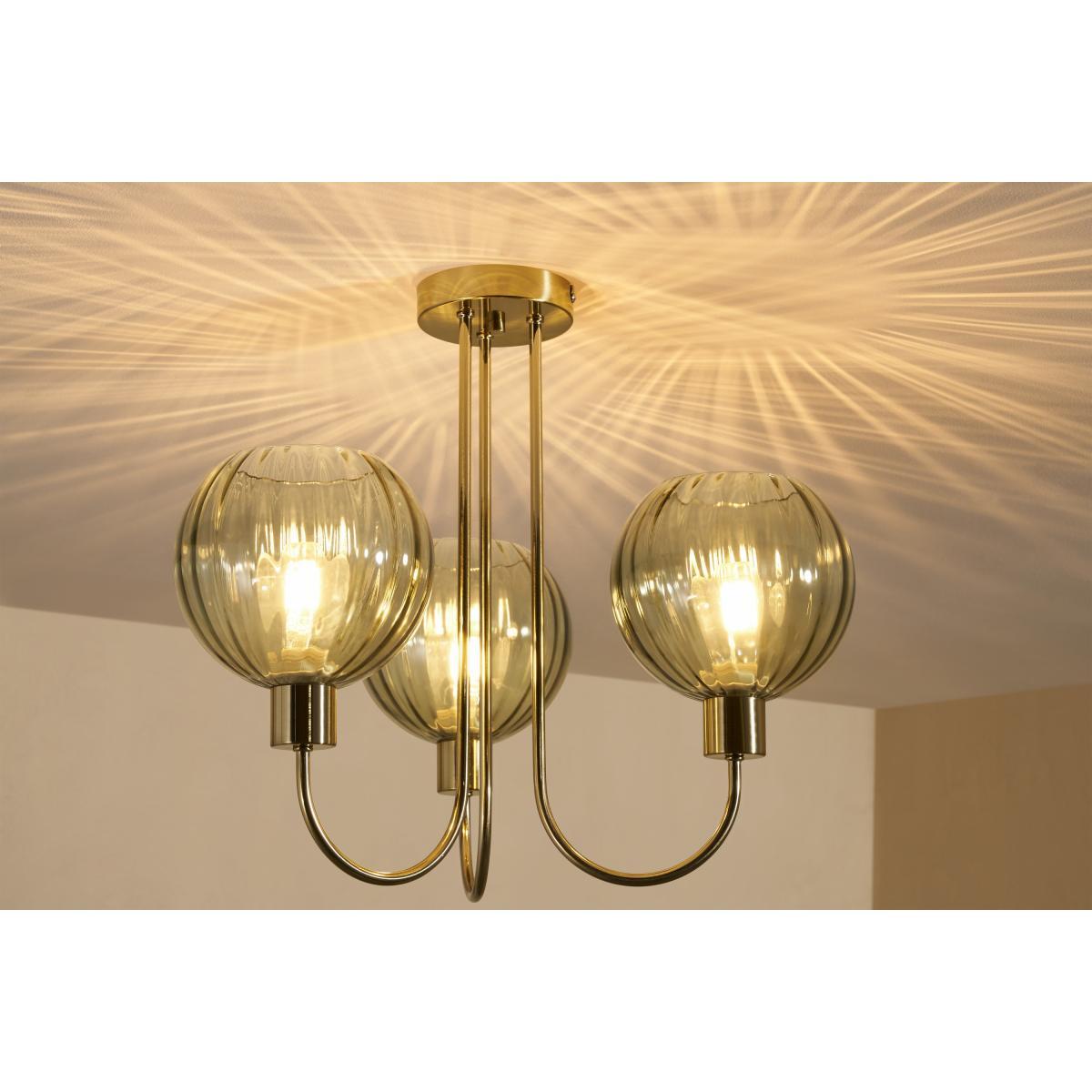 Tilbury Flush Ceiling Light, Green Glass & Brass – image 4