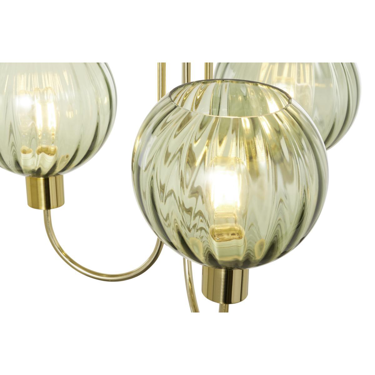 Tilbury Flush Ceiling Light, Green Glass & Brass – image 5
