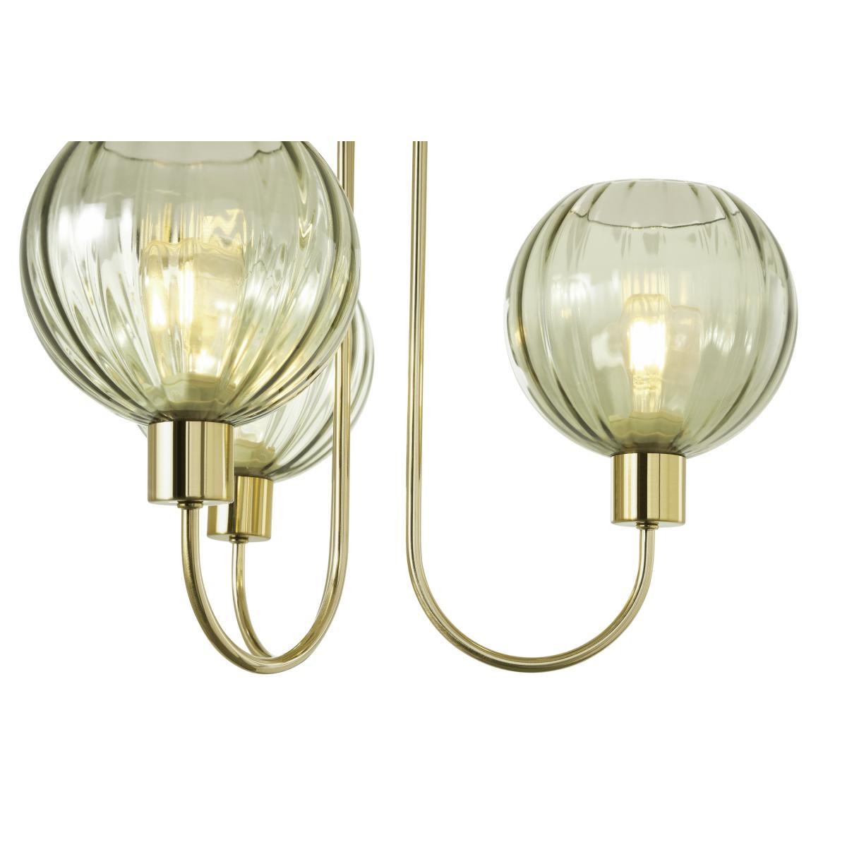 Tilbury Flush Ceiling Light, Green Glass & Brass – image 7